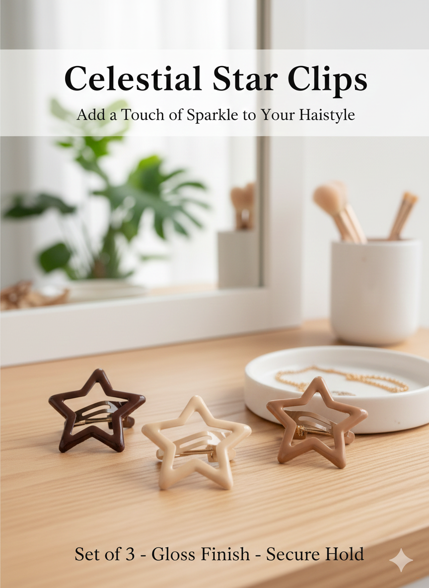 Набор детских заколок, 3 шт, звездочка, 3 см